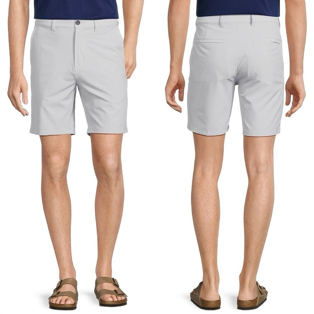 Caribbean Men’s Isle Breeze Flat Front Stretch Shorts Performance Light Gray 32